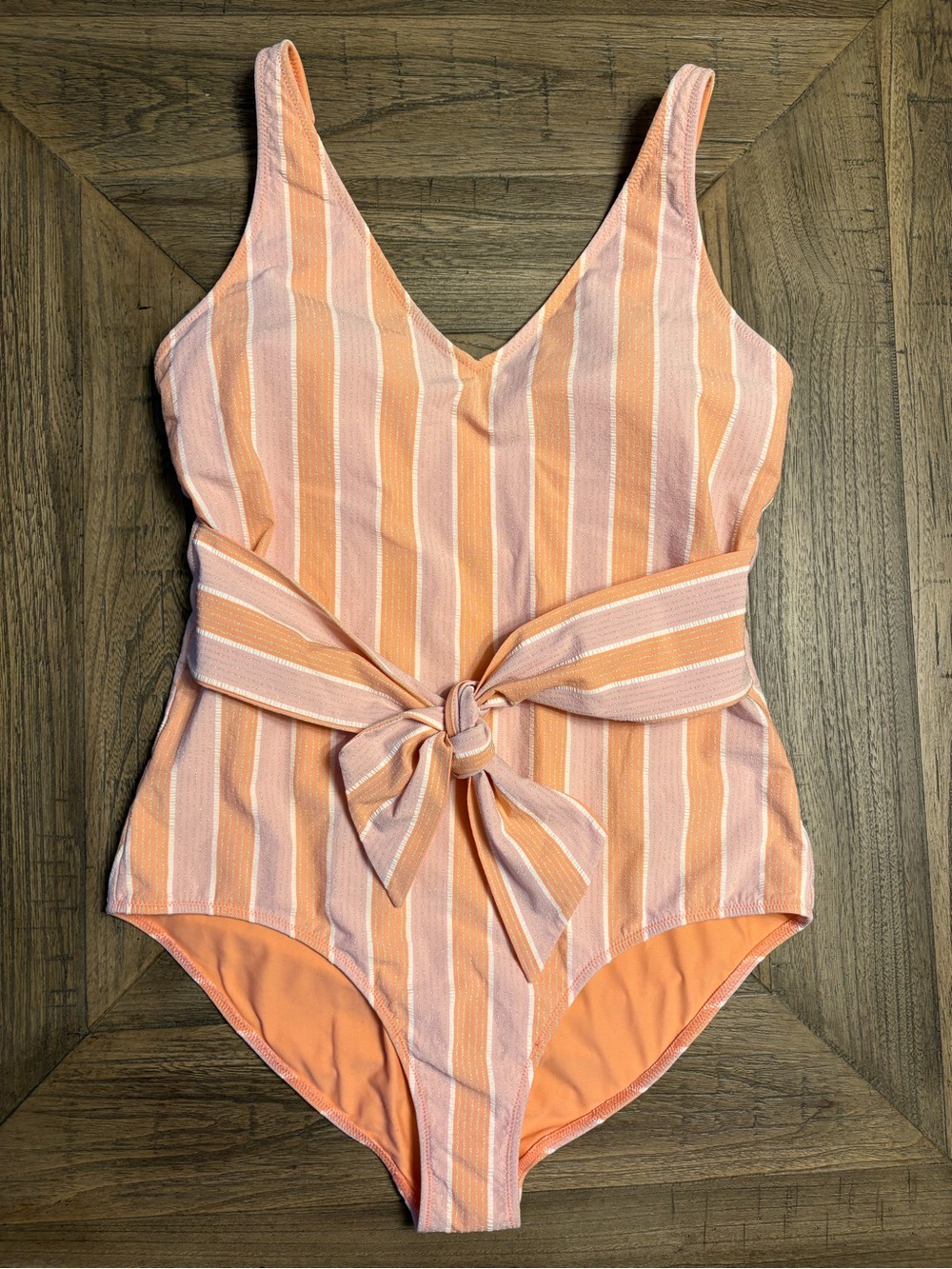 Vineyard Vines Villa Shimmer Tie-Front One Piece Striped Swimsuit Size Small